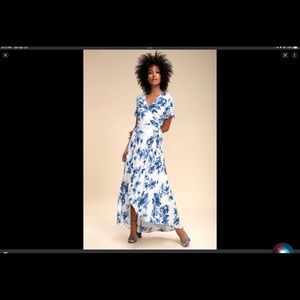 COPY - Lulu’s Floral of the Story Blue and White Floral Print Wrap Maxi Dress